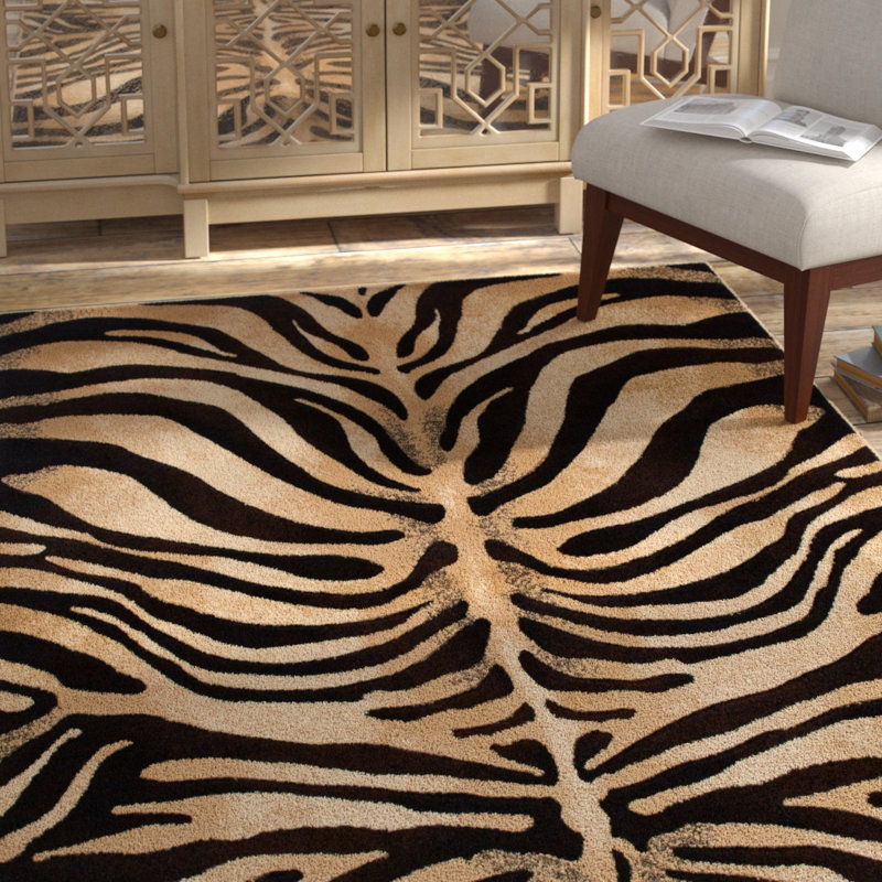 Bloomsbury Market Edolie Zebra Striped Power Loom Polypropylene Black/Ivory Area Rug & Reviews